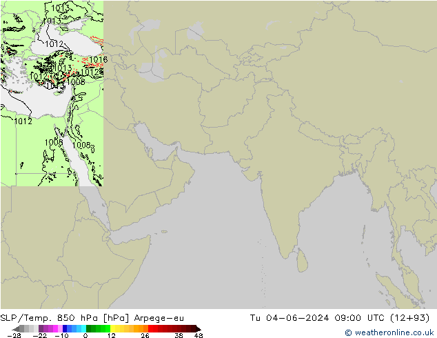 SLP/Temp. 850 hPa Arpege-eu wto. 04.06.2024 09 UTC