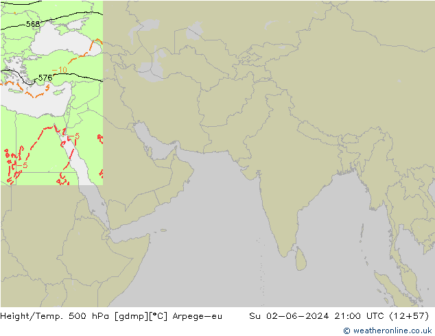 Height/Temp. 500 гПа Arpege-eu Вс 02.06.2024 21 UTC