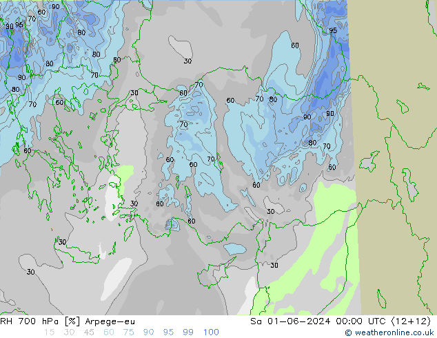 RH 700 hPa Arpege-eu Sa 01.06.2024 00 UTC