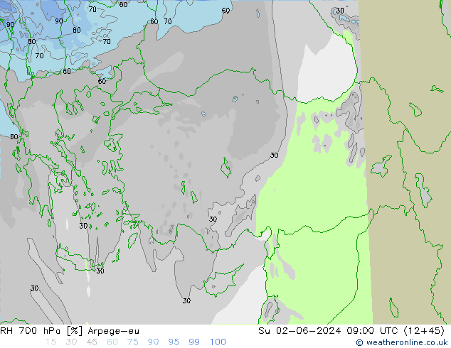 RH 700 hPa Arpege-eu Dom 02.06.2024 09 UTC