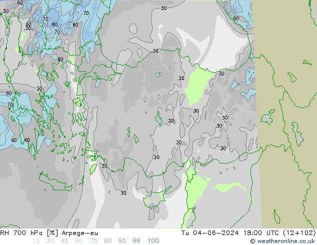 Humedad rel. 700hPa Arpege-eu mar 04.06.2024 18 UTC