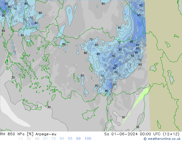 RH 850 hPa Arpege-eu Sa 01.06.2024 00 UTC