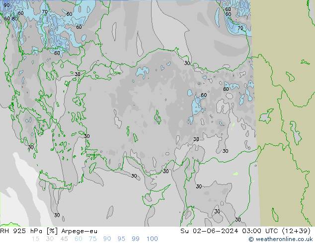 RH 925 hPa Arpege-eu  02.06.2024 03 UTC