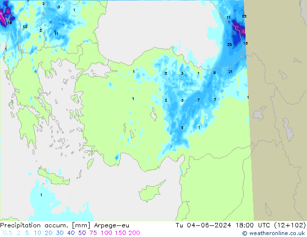 Precipitation accum. Arpege-eu вт 04.06.2024 18 UTC