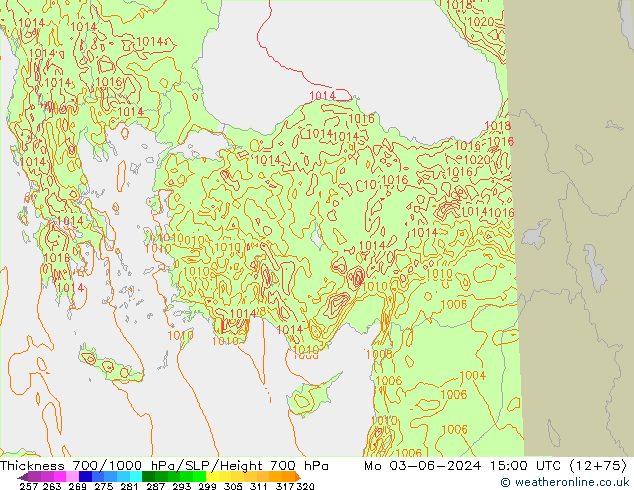 Thck 700-1000 hPa Arpege-eu Mo 03.06.2024 15 UTC