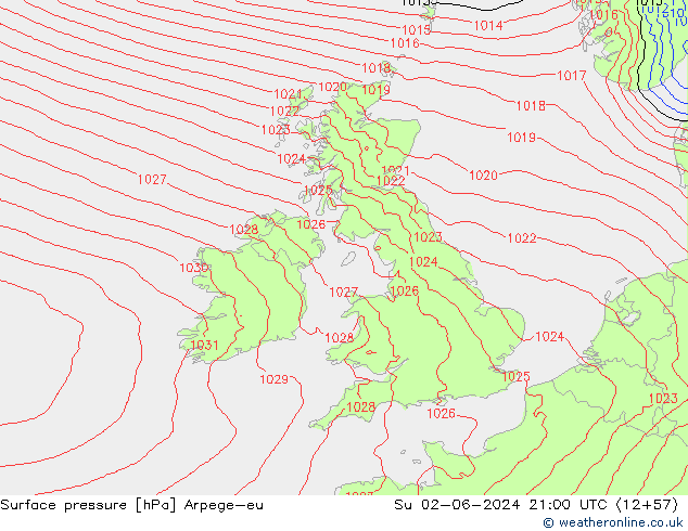 pressão do solo Arpege-eu Dom 02.06.2024 21 UTC