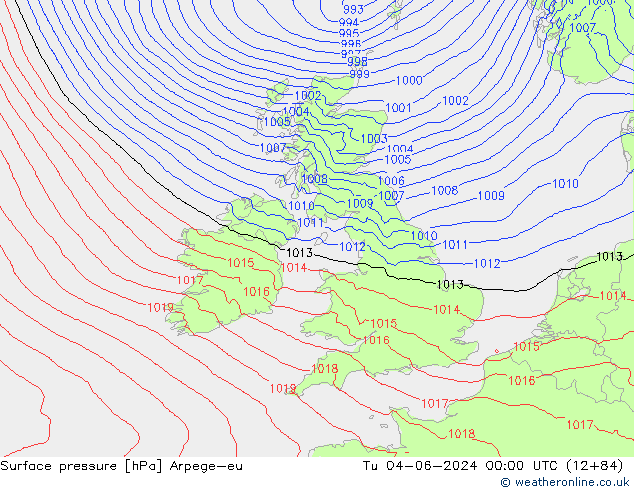 Pressione al suolo Arpege-eu mar 04.06.2024 00 UTC