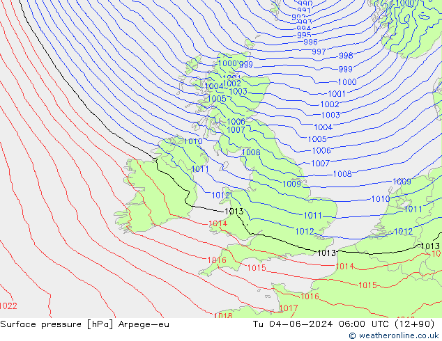 Yer basıncı Arpege-eu Sa 04.06.2024 06 UTC