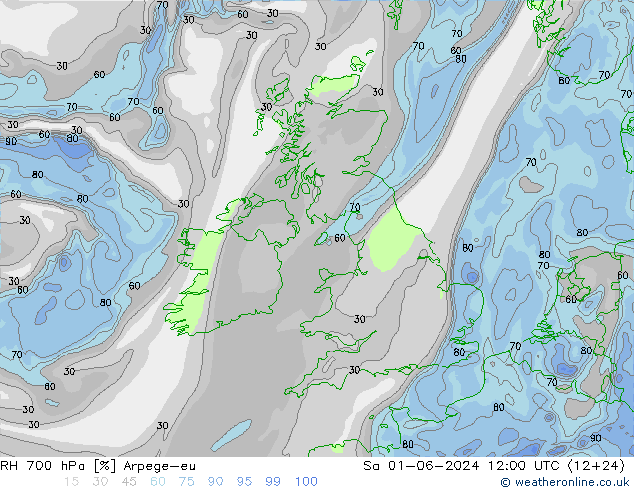 RH 700 hPa Arpege-eu  01.06.2024 12 UTC