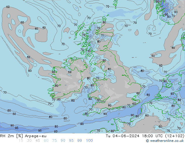 RH 2m Arpege-eu Tu 04.06.2024 18 UTC