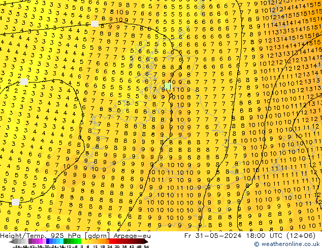 Height/Temp. 925 hPa Arpege-eu Fr 31.05.2024 18 UTC