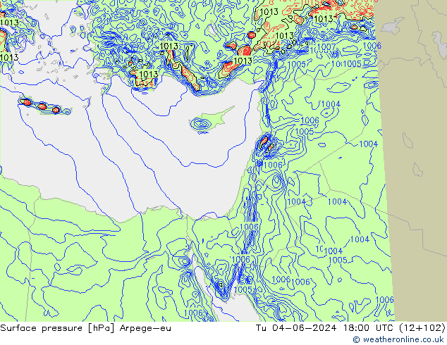 Surface pressure Arpege-eu Tu 04.06.2024 18 UTC