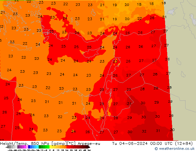 Height/Temp. 850 hPa Arpege-eu Tu 04.06.2024 00 UTC