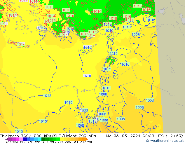 Dikte700-1000 hPa Arpege-eu ma 03.06.2024 00 UTC