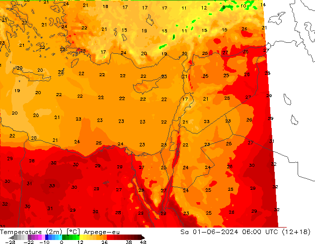 Temperatura (2m) Arpege-eu sab 01.06.2024 06 UTC