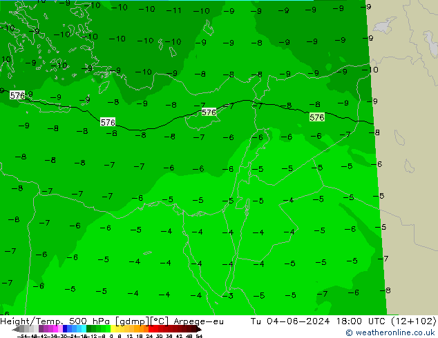 Hoogte/Temp. 500 hPa Arpege-eu di 04.06.2024 18 UTC