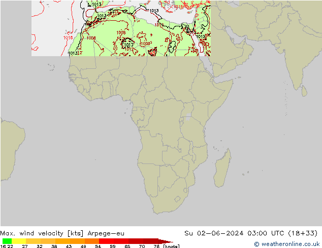 Max. wind velocity Arpege-eu Su 02.06.2024 03 UTC