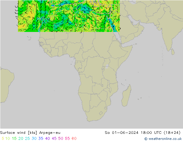 Surface wind Arpege-eu Sa 01.06.2024 18 UTC