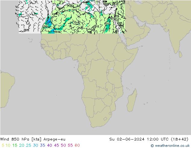 Wind 850 hPa Arpege-eu zo 02.06.2024 12 UTC