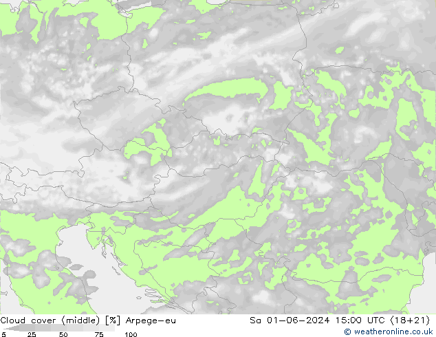 Cloud cover (middle) Arpege-eu Sa 01.06.2024 15 UTC
