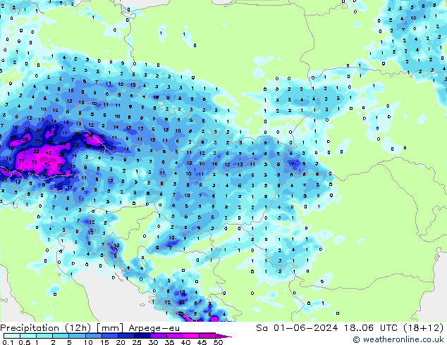 Precipitación (12h) Arpege-eu sáb 01.06.2024 06 UTC