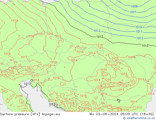 Pressione al suolo Arpege-eu lun 03.06.2024 06 UTC