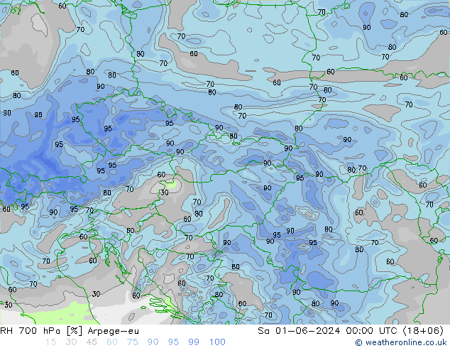 Humedad rel. 700hPa Arpege-eu sáb 01.06.2024 00 UTC