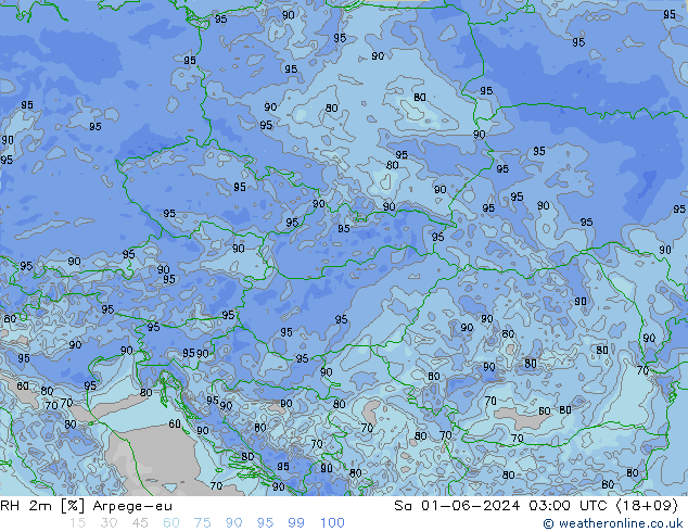 RH 2m Arpege-eu Sa 01.06.2024 03 UTC