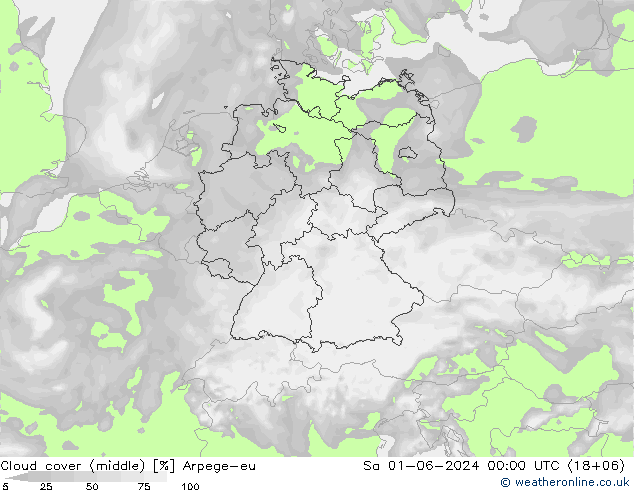Cloud cover (middle) Arpege-eu Sa 01.06.2024 00 UTC