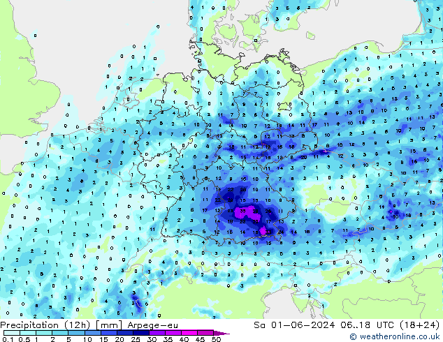Precipitation (12h) Arpege-eu Sa 01.06.2024 18 UTC