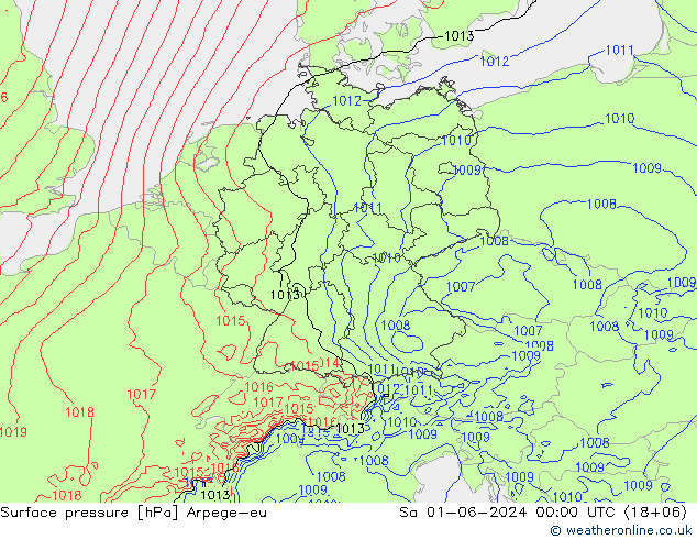 地面气压 Arpege-eu 星期六 01.06.2024 00 UTC