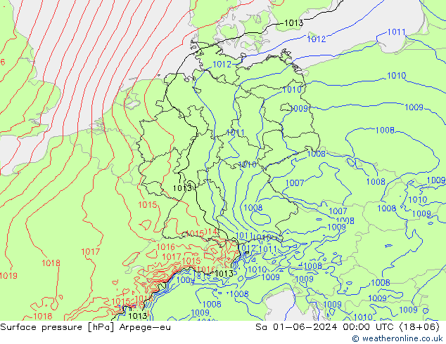 Pressione al suolo Arpege-eu sab 01.06.2024 00 UTC