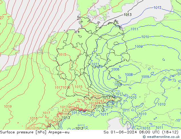 Presión superficial Arpege-eu sáb 01.06.2024 06 UTC