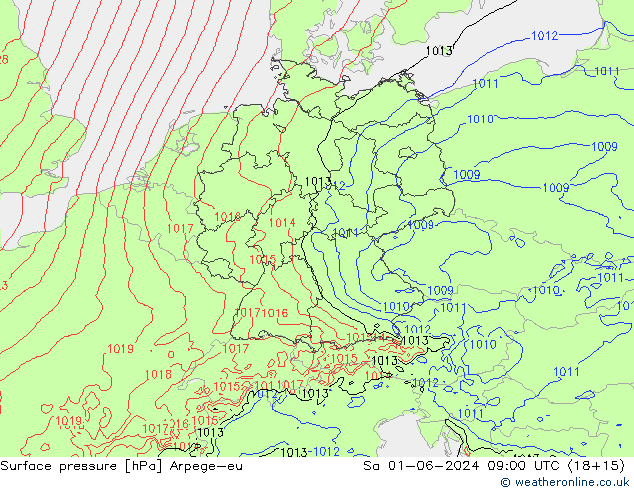 Presión superficial Arpege-eu sáb 01.06.2024 09 UTC