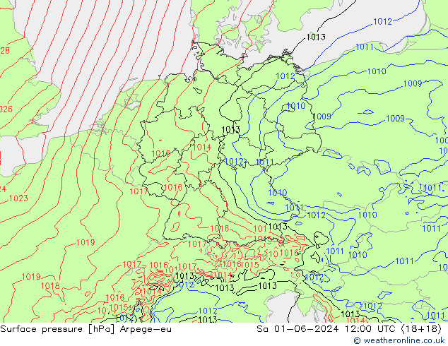 Pressione al suolo Arpege-eu sab 01.06.2024 12 UTC