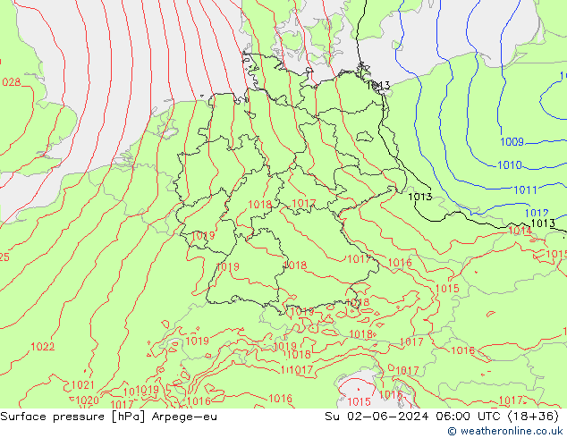 Surface pressure Arpege-eu Su 02.06.2024 06 UTC