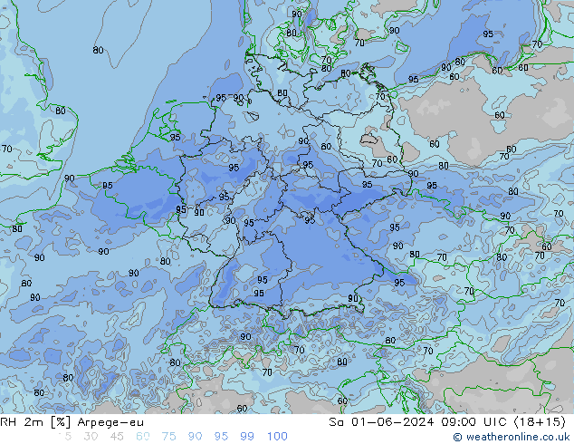 Humedad rel. 2m Arpege-eu sáb 01.06.2024 09 UTC