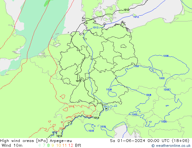 High wind areas Arpege-eu  01.06.2024 00 UTC