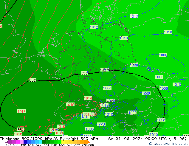 Schichtdicke 500-1000 hPa Arpege-eu Sa 01.06.2024 00 UTC