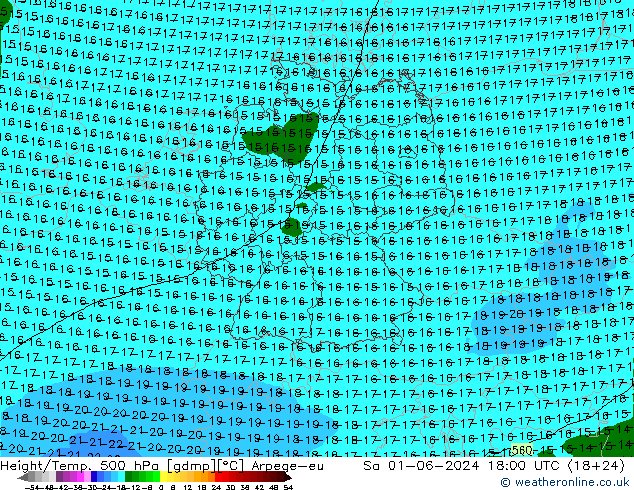 Height/Temp. 500 hPa Arpege-eu Sáb 01.06.2024 18 UTC