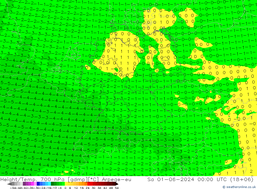 Height/Temp. 700 hPa Arpege-eu  01.06.2024 00 UTC