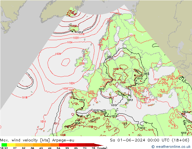 Max. wind snelheid Arpege-eu za 01.06.2024 00 UTC