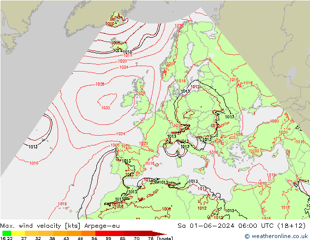 Windböen Arpege-eu Sa 01.06.2024 06 UTC