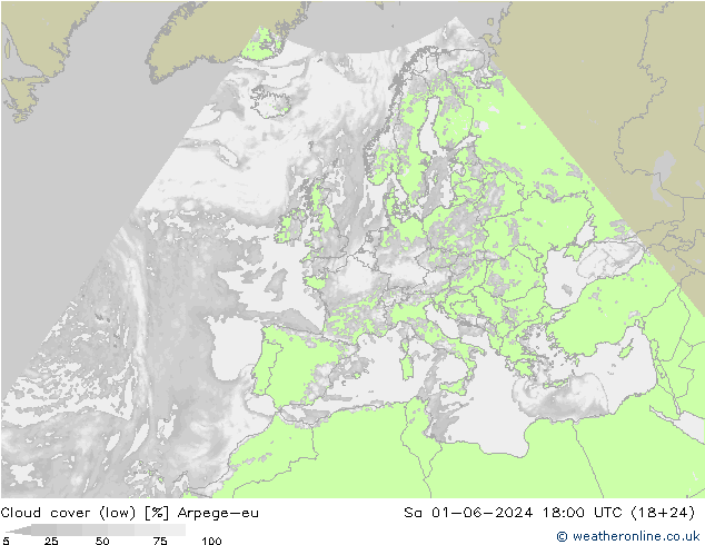 Bewolking (Laag) Arpege-eu za 01.06.2024 18 UTC