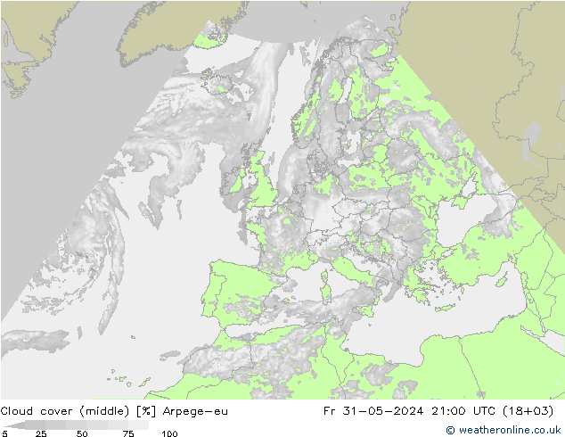 Cloud cover (middle) Arpege-eu Fr 31.05.2024 21 UTC