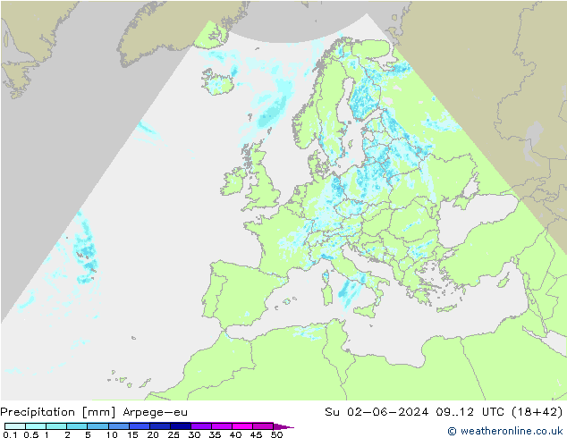 Precipitazione Arpege-eu dom 02.06.2024 12 UTC
