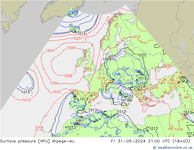 Luchtdruk (Grond) Arpege-eu vr 31.05.2024 21 UTC