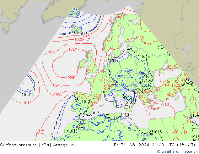 Pressione al suolo Arpege-eu ven 31.05.2024 21 UTC