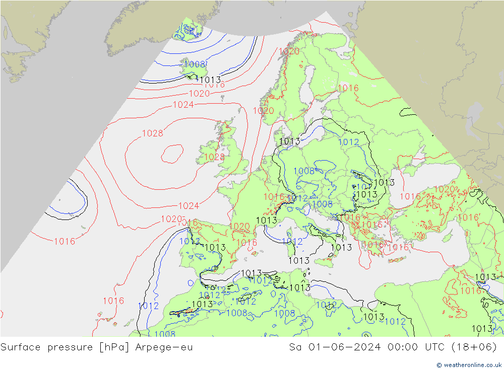 Presión superficial Arpege-eu sáb 01.06.2024 00 UTC