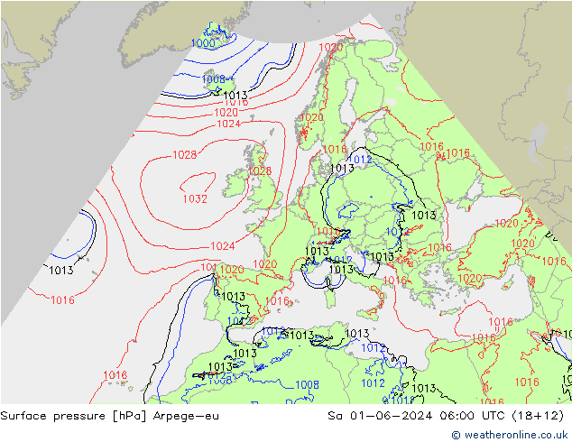 Surface pressure Arpege-eu Sa 01.06.2024 06 UTC